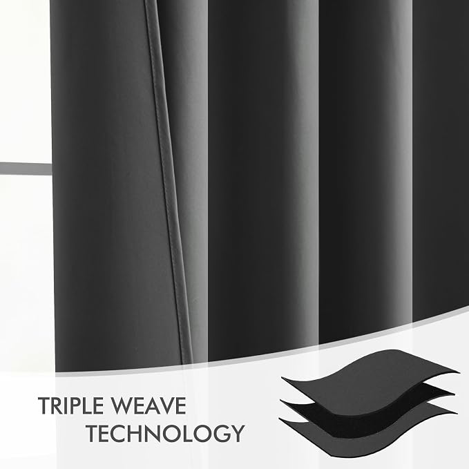 MIULEE Grey Back Tab Blackout Curtains 52x90 Inch Long 2 Panels Set | Rod Pocket Pinch Pleated, Thermal Insulated, Room Darkening, Light Blocking, Privacy Curtains for Living Room Bedroom