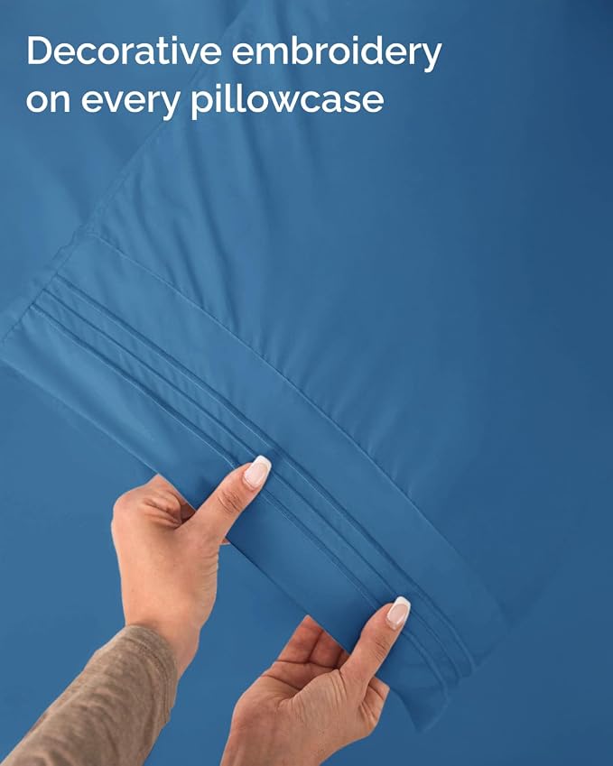 Twin Size 3 Piece Sheet Set - Breathable & Cooling Sheets - Denim Blue | Hotel Luxury Bed Sheets for Women & Men, Deep Pockets, Easy-Fit, Extra Soft and Wrinkle Free Sheets, Oeko-Tex Bed Sheet Set