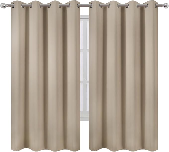Khaki Blackout Curtains 66 x 63 Inch Length/Set of 2 Curtain Panels/Thermal Insulated Room Darkening Blackout Curtains for Bedroom