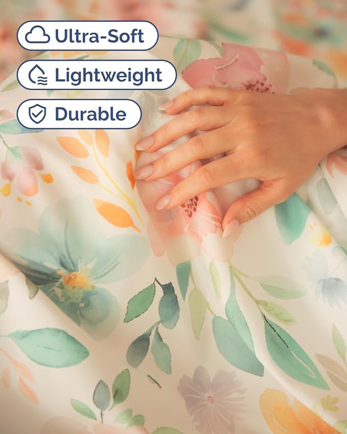 Queen 4 Piece Floral Sheet Set - Soft, Breathable & Cooling - Blush Blossom | 1 Flat, 1 Fitted & 2 Pillowcases w/ Deep Pockets, Boho Botanical Floral Bedding, Breathable & Cooling, Wrinkle & Fade Free