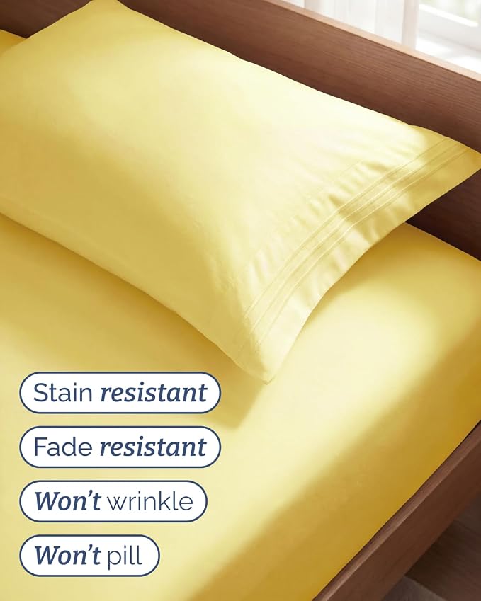 Twin Size 3 Piece Sheet Set - Comfy Breathable & Cooling Sheets - Yellow | Hotel Luxury Bed Sheets for Women & Men, Deep Pockets, Easy-Fit, Extra Soft and Wrinkle Free Sheets, Oeko-Tex Bed Sheet Set