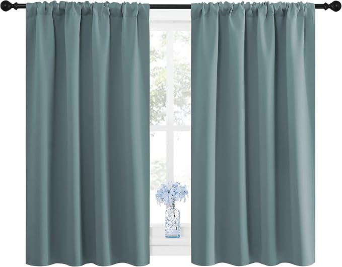 NICETOWN Greyish Blue Blackout Curtains Panels for Window, Thermal Insulated Rod Pocket Blackout Drapes/Draperies for Living Room (2 Panels, W42 x L48 inches)