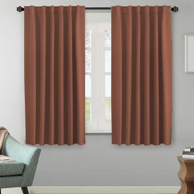 H.VERSAILTEX Blackout Curtains Thermal Insulated Window Treatment Panels Room Darkening Curtains for Bedroom Back Tab/Rod Pocket Small Window Curtains (2 Panels, Washed Spice, 52 x 63 Inch)