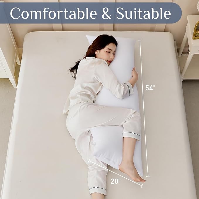 Leeden Full Body Pillow 20 x 54 for Side Sleepers White Support | Soft polyester padding delivers full-body support for side sleepers, maternity rest, reading and daily relaxation.