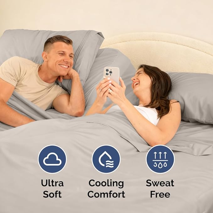 Flex Top Split Head King 4 Piece Sheet Set - Soft & Breathable - Light Grey | Cooling Bed Sheets Set, Hotel Luxury Bedding for Women & Men with Deep Pockets, Wrinkle Free & Fade Resistant, Oeko-Tex