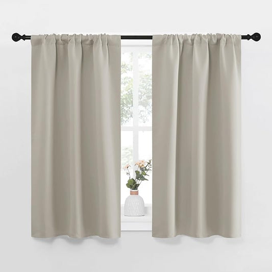 NICETOWN Natural Blackout Curtains for Living Room 29" w x 40" L 2 Panels | Easy-Care Solid Thermal Insulated Draperies Drapes for Daughter Room Bedroom, Light Blocking Noise Reducing Window Decor