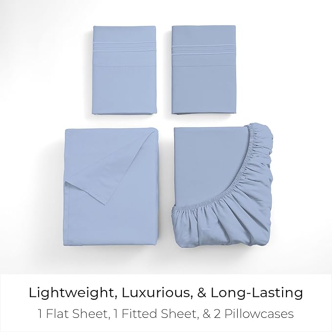 Mellanni Iconic 4-Piece, Ultra Soft Sheet Set (California King, Sky Blue) | 10M+ Sleepers. Lab-tested: Sleeps Cool, Stays Bright, Strong, Smooth. Good Housekeeping Best Bedding, 7 yrs running.