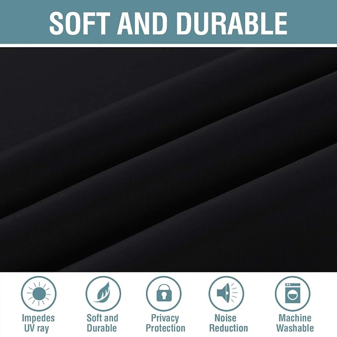 H.VERSAILTEX 100% Blackout Curtains for Bedroom Thermal Insulated Light Blocking Curtain Grommet Window Treatment Panel for Living Room/Patio Door, Solid in Jet Black (One Panel), 52" W x 84" L