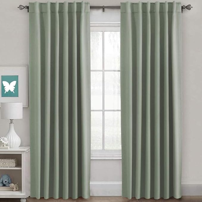 H.VERSAILTEX Back Tab Sage Green Curtains 102 Inch Long for Living Room, Rod Pocket Room Darkening Thermal Insulated Blackout Curtains, 52 x 102 Inch, Light Sage, 2 Panels