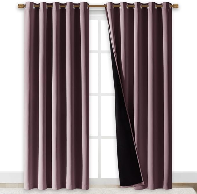 NICETOWN 100% Blackout Window Curtain Panels, Cold and Full Light Blocking Drapes with Black Liner for Nursery, 84 inches Drop Thermal Insulated Draperies (Dry Rose, 2 PCs, 70 inches Wide Each Panel)