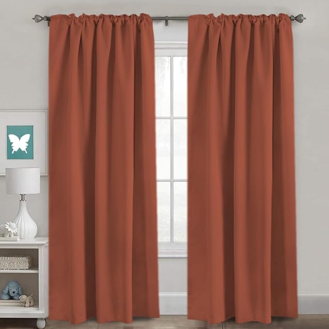 H.VERSAILTEX Blackout Curtains Thermal Insulated Window Treatment Panels Room Darkening Blackout Drapes for Living Room Back Tab/Rod Pocket Bedroom Draperies, 52 x 96 Inch, Orange, 2 Panels