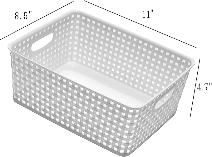 Eslite Plastic Storage Baskets for Organizing,11"X8.5"X4.7",Pack of 4 (White)