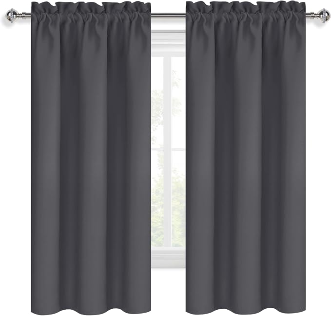 DWCN Blackout Curtains for Bedroom 38 x 72 Inch Long Dark Grey 2 Panels | Room Darkening, Thermal Insulated, Light Blocking, Rod Pocket Drapes, Noise Reducing Window Treatments