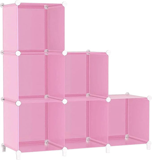 AWTATOS Cube Storage Organizer, Closet Organizers, 6 Cube Shelf, Pink | Portable Closet Storage Shelves, DIY Stackable Storage Cubes Bookshelf, Plastic Clothes Organizer Shelving for Bedroom, Home