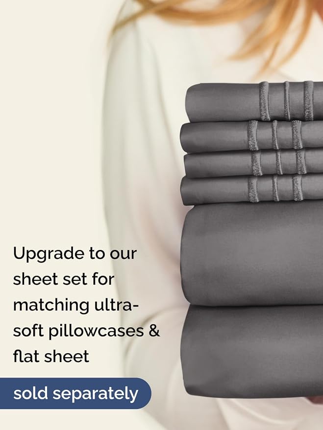 Extra Deep Full Fitted Sheet - Single Fitted Sheet Only - Dark Grey | Easily Fits 18 inch to 24 inch Mattress, Soft, Wrinkle Free, Breathable & Comfy, Extra Deep Pockets Hotel Luxury Fitted Sheet