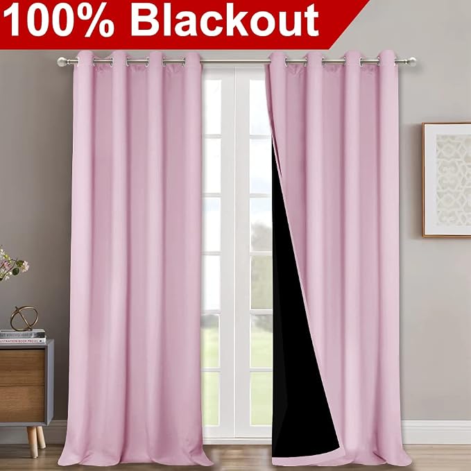NICETOWN Full Shading Curtains for Windows, Super Heavy-Duty Black Lined Blackout Curtains for Girl's Room, Privacy Assured Heavy Drapes (Lavender Pink, Pack of 2, 52 inches W x 95 inches L)