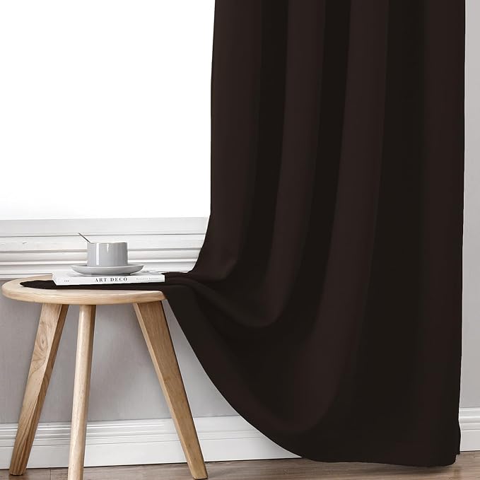 ChrisDowa 100% Blackout Curtains for Bedroom 54 Inches Long 2 Panels Set | 2 Thick Layers, Thermal Insulated, Light Blocking, Grommet, Window Treatment, Living Room Drapes, Brown, 42 x 54 Inch