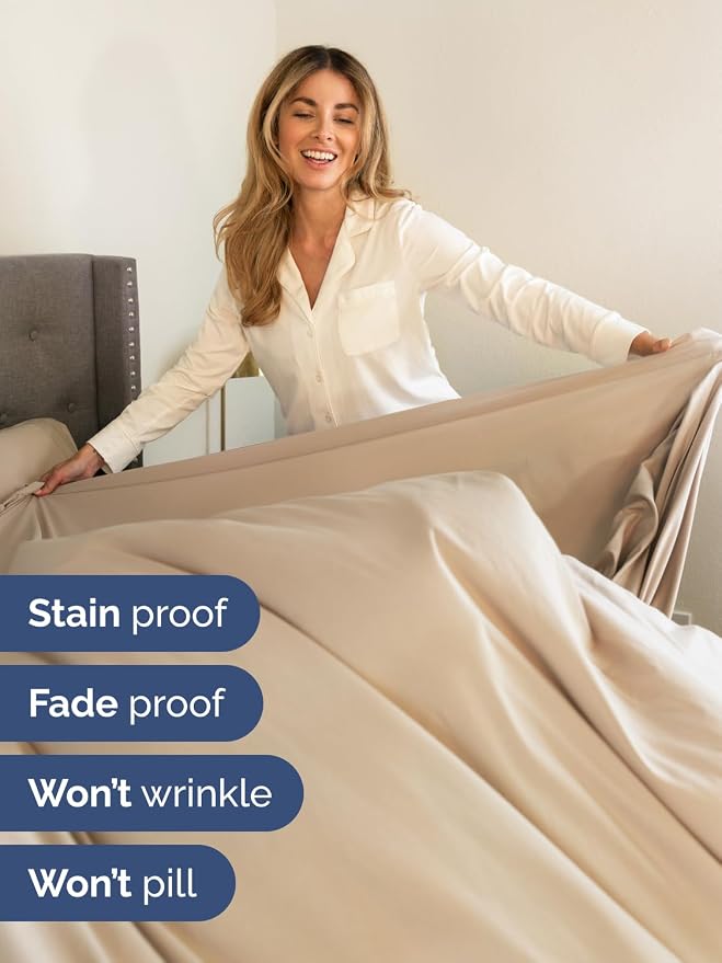 Extra Deep Split King Sheet Set - 5 Piece Breathable Cooling Sheets - Cream | Easily Fits 18 to 24 inch Mattress - Ultra Soft, Wrinkle & Fade Free with Extra Deep Pockets - Comfy Hotel Luxury Bedding