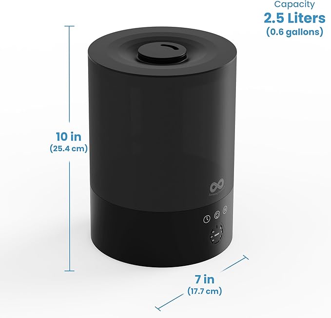 Everlasting Comfort 2.5L Top Fill Humidifier for Bedroom – 28dB Ultra-Quiet, Easy to Fill & Clean, 24HR Runtime, Night Light, Timer, Ultrasonic Cool Mist, Auto Shut-Off for Indoor Use - Black