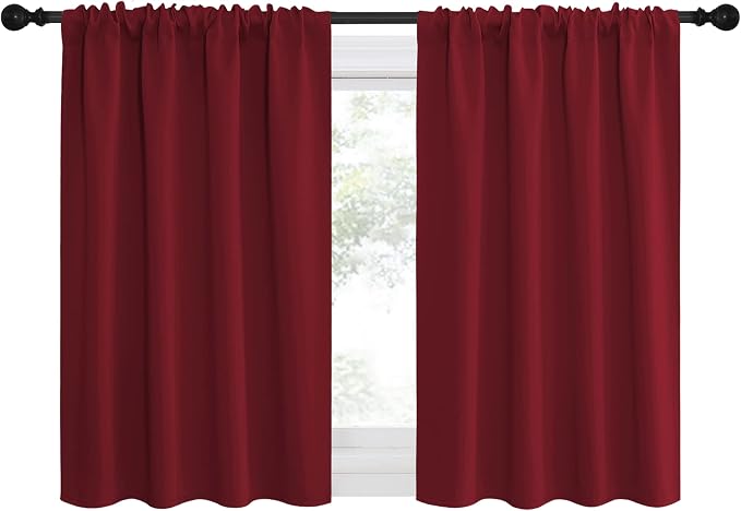 NICETOWN Burgundy Red Blackout Curtains for Kitchen 42" w x 36" L 2 Panels | Thermal Insulated Privacy Short Drapes for Bathroom Bedroom Living Room Small Windows, Light Blocking Room Darkening Decor