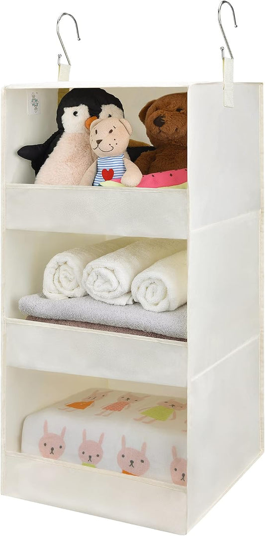 GRANNY SAYS 3-Shelf Hanging Closet Organizer, Foldable Storage, Beige | 33 lb Capacity, No-Sag Support, Keeps Clothes Neat, Folds Flat, Fits RV, Dorm & Small Closets