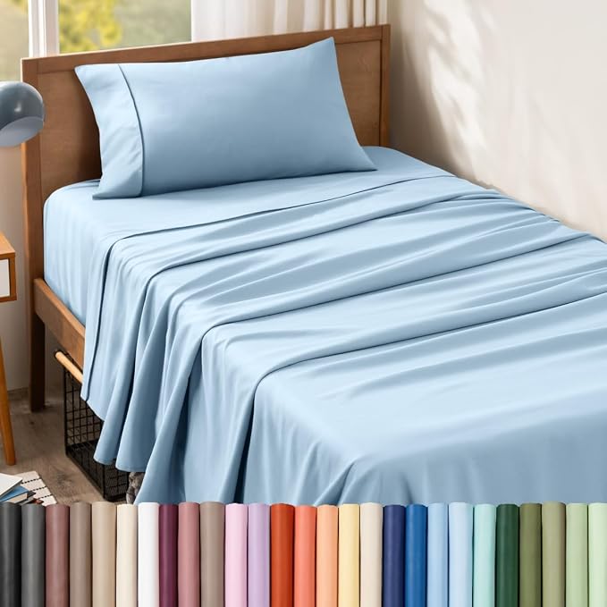 Bare Home Twin Sheet Set - 1800 Ultra-Soft (Twin, Light Blue) | Deep Pockets 6 to 15 Inches, Breathable, Hypoallergenic, Hotel Luxury, Easy Fit, Soft, All-Season