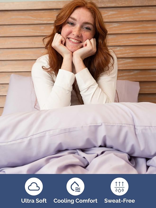Extra Deep Queen Sheet Set - 6 Piece Breathable & Cooling - Light Lavender | Hotel Luxury Bed Sheets Set, Easy & Secure Fit, Ultra-Soft, Wrinkle & Fade Free, Comfy Sheets Set with Extra Deep Pockets