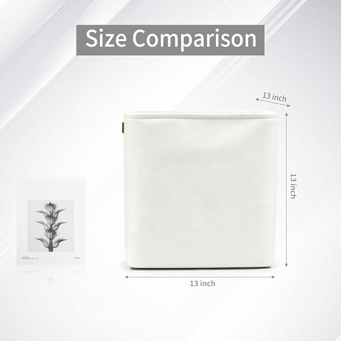 13x13 Cube Storage Bins, Collapsible Fabric Storage Box, 4 Pack Closet Baskets with Handles for Organizing, Shelf, Toys, Clothes, Home, Office, Nursery (White)