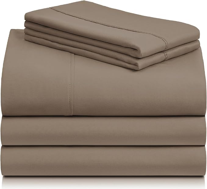 LuxClub 5 PC Split King Sheet Set, Deep Pockets Wrinkle Free Cooling Bed Sheets Hotel Bedding for Women, Men, Includes 2 Fitted Sheet, 1 Flat Sheet and 2 PillowcasesSoft Dark Khaki | LuxClub Silky Fitted Sheet & Pillowcase Sets, Breathable Hotel Luxury...