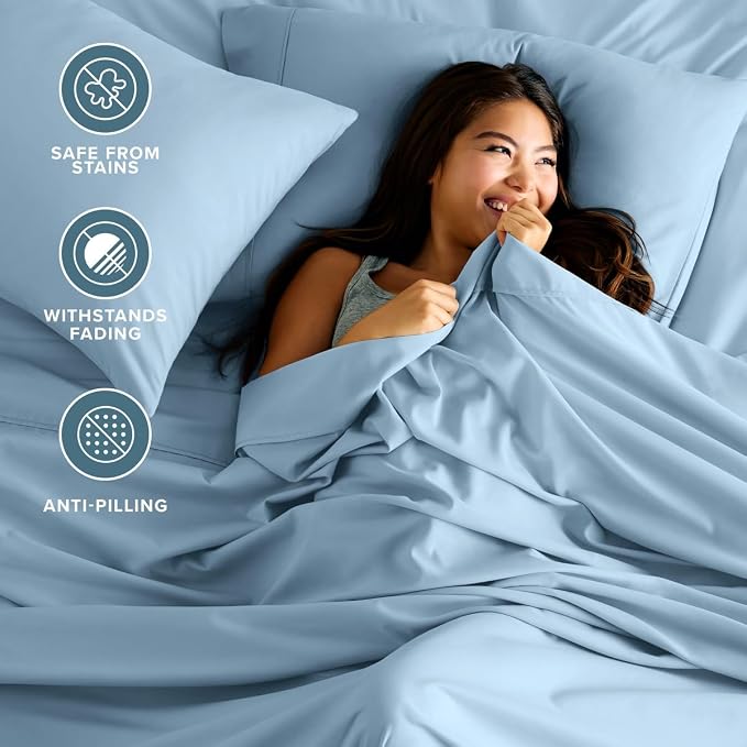 Bare Home Twin XL Sheet Set - 1800 Ultra-Soft (Twin XL, Light Blue) | Deep Pockets 6 to 15 Inches, Breathable, Hypoallergenic, Hotel Luxury, Easy Fit, Soft, All-Season