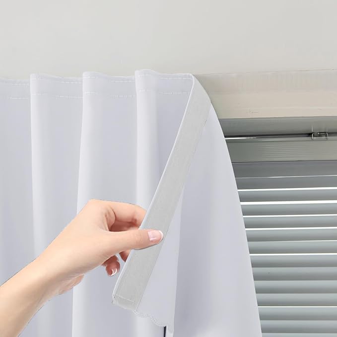 self Adhesive Curtains Portable Blackout Curtain Simple and Easy to Install Bedroom Window Thermal Lnsulated Kitchen Room Darkening Black Small Drapes, 59" W X 71" L, White, 2 Panels