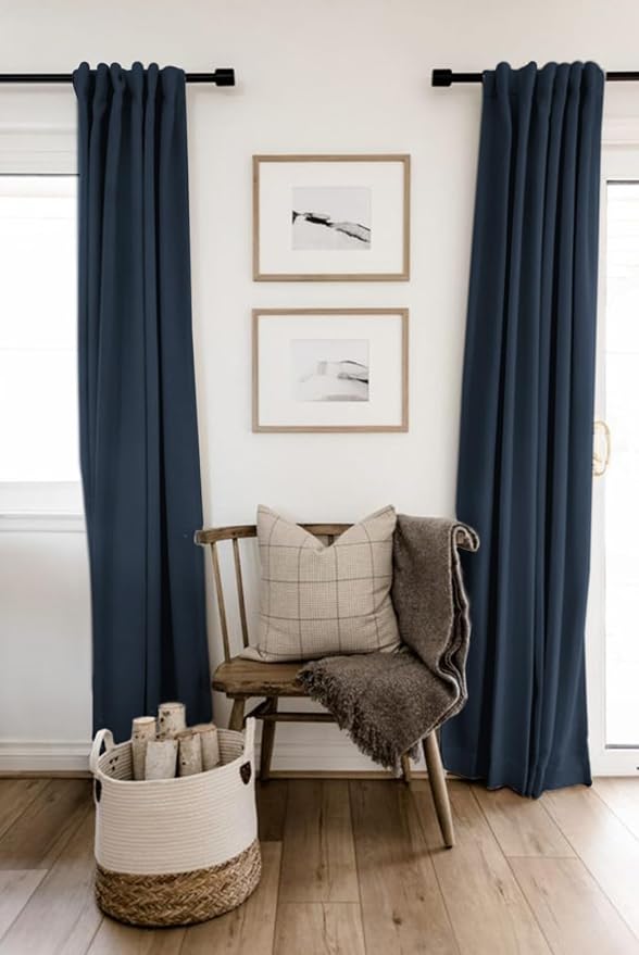 Linen Textured Total Blackout Curtains for Bedroom 80 Inches Long, Navy | 100% Blackout Shield, Back Tab/Rod Pocket Living Room Drapes, Thermal Insulated Blackout Curtains 2 Panels Set, 50"W x 80"L