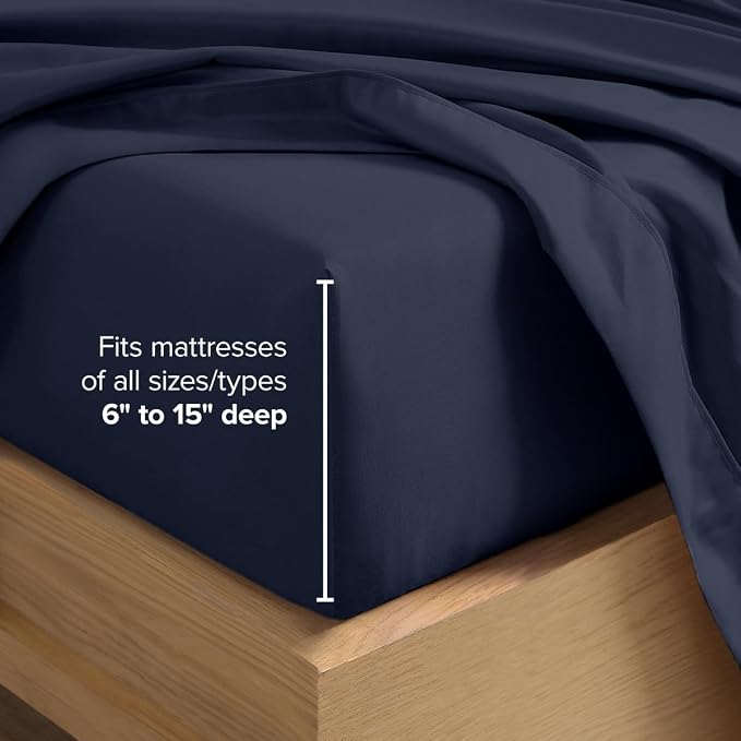 Bare Home Queen Sheet Set - 1800 Ultra-Soft (Queen, Midnight Blue) | Deep Pockets 6 to 15 Inches, Breathable, Hypoallergenic, Hotel Luxury, Easy Fit, Soft, All-Season