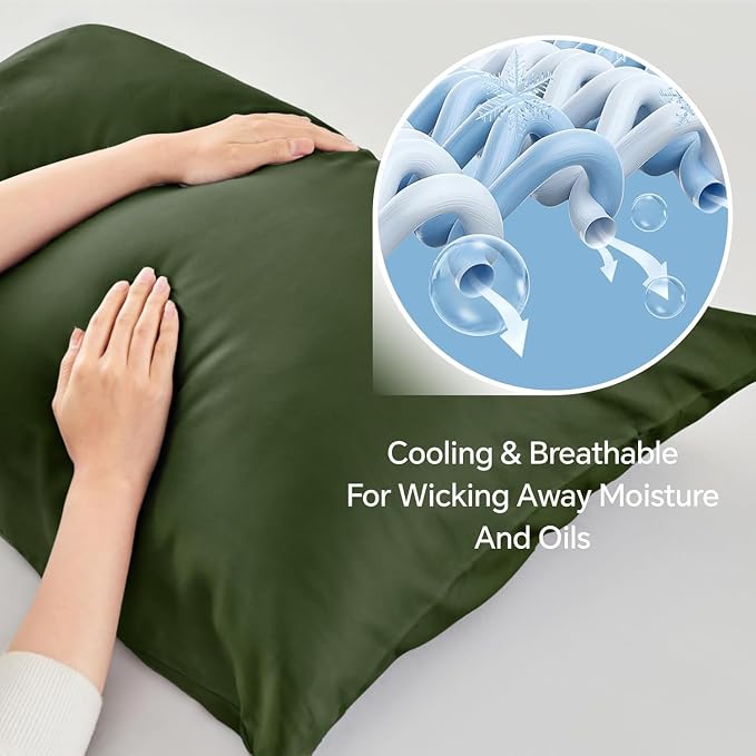 BEDELITE King Pillow Cases Set of 2, Rayon Derived from Bamboo, Olive Green | Cooling and Breathable Pillow Cover for Hot Sleepers & Night Sweats, Silky Soft Cozy, Envelope Closure, 20x36 Inches