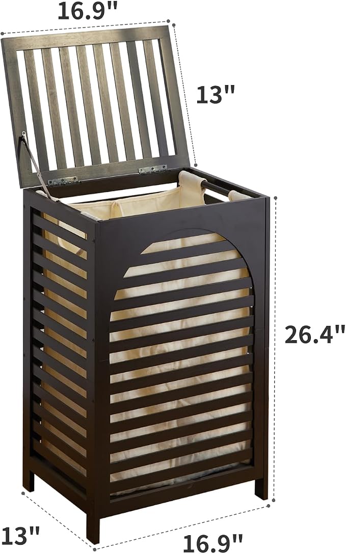 Laundry Hamper with Lid,Bamboo Large Waterproof Clothes Laundry Basket,Removable Washing Bags with Handles,clothes basket (Brown)
