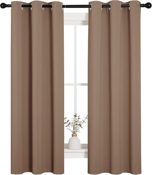 NICETOWN Cappuccino Blackout Curtains for Kitchen 34" w x 63" L 2 Panels | Window Treatment Thermal Insulated Solid Grommet Drapery, Light Blocking Noise Reducing Room Darkening Decor for Bedroom
