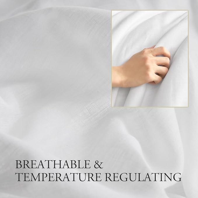 DAPU 100% French Linen Duvet Cover 3Pcs Set, 170GSM Linen Bedding, Queen | Soft Breathable All-Season for Hot sleepers, Corner Ties & Zipper Closure, French Linen Flax from Normandy, White