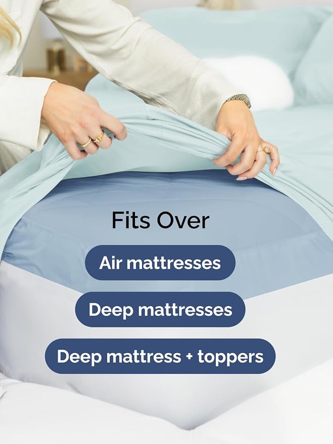 Extra Deep King Sheet Set - 4 Piece Breathable & Cooling Sheets - Ice Blue | Easily Fits 18 to 24 inch Mattress - Ultra Soft, Wrinkle & Fade Free with Extra Deep Pockets - Comfy Hotel Luxury Bedding