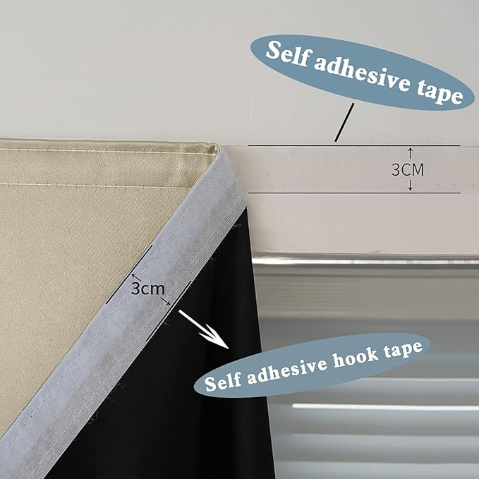 AJAZZ 100% Blackout Self Adhesive Curtains Small Window Short Temporary Black Out Curtains Easy to Install Used for Bedroom Kitchen Window Cover (Beige, 35" W x 48" L 1 Panel)
