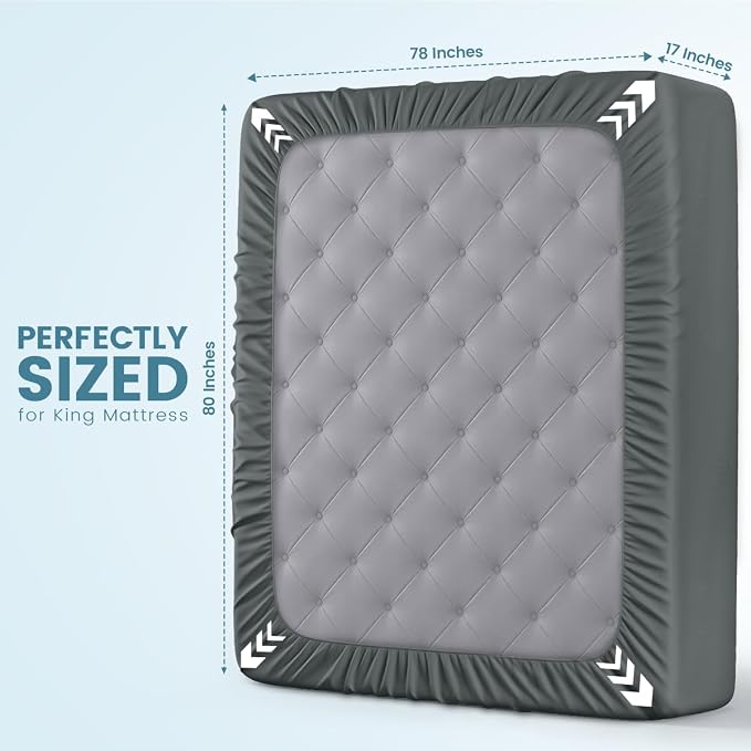 Waterproof King Size Mattress Protector fits Upto 17" deep Mattresses | Utopia Bedding 200 GSM Soft & Breathable Mattress Cover, Dirt-Proof, Noiseless, Machine Washable Fitted Sheet Style, Gray