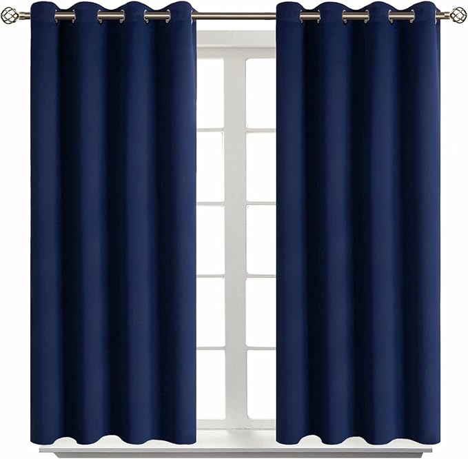 BGment Navy Blue Blackout Curtains for Bedroom 45 Inch Long - 2 Panels | Grommet Top, Black Out, Room Darkening, Sunblock, Thermal Insulated, Window Drapes for Kids Boys Room, 52x45 Inch