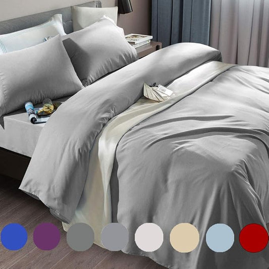 SONORO KATE Bed Sheet Set Super Soft Microfiber 1800 Series Luxury Egyptian Sheets Fit 18-24 Inch Deep Pocket Mattress Wrinkle-4 Piece (Grey, Twin)