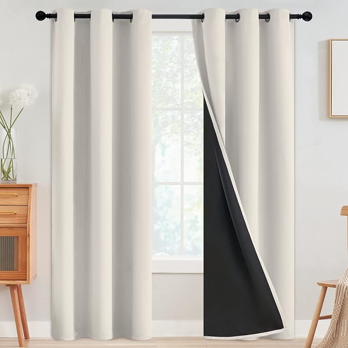 SimpleHome Cream 100% Blackout Curtains Room Darkening Living Room 84 Inch | Curtains for Bedroom,Thermal Insulated Grommet Window Drapes,Curtains for Living Room with Black Back,42 x 84 Inch,2 Panels