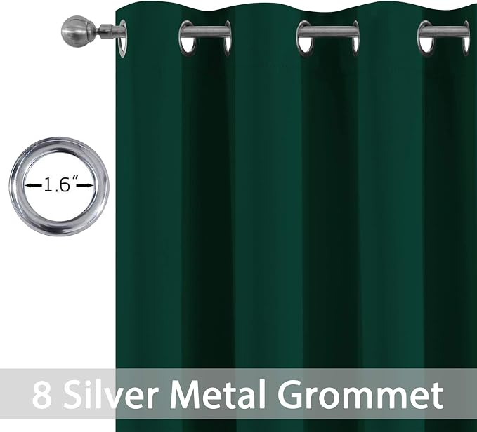 Yakamok Room Darkening Curtains 52x72 inch Length Dark Green-Living Room | 2 panels,grommet blackout window treatment,thermal insulated,light blocking drapes,privacy protection,bedroom dining room