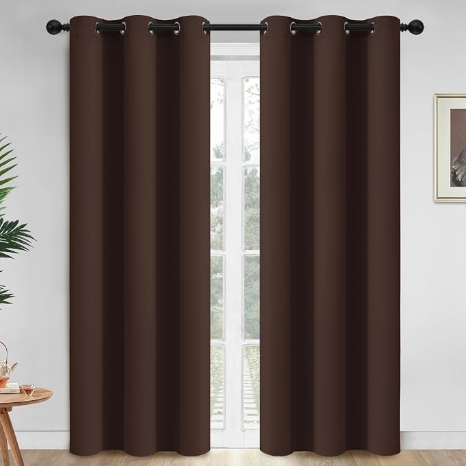 Yakamok Room Darkening Curtains 42x84 inch Long Chocolate Brown-Living Room | 2 panels,grommet blackout window treatment,thermal insulated,light blocking drapes,privacy protection,bedroom dining room