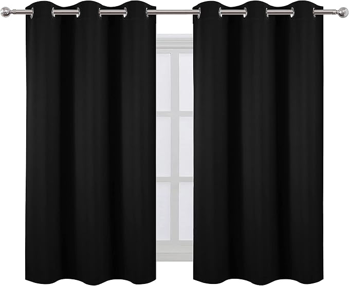 Black Blackout Curtains/38 x 54 Inch/Set of Two Panels Grommet Living Room Curtains