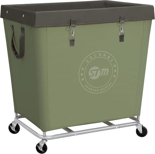 STORAGE MANIAC Commercial Laundry Hamper with Heavy Duty Steel Frame, 320 L Industrial Laundry Basket Cart with Wheels for Hotel, Home, Laundry Room, 31.7''L x 19.3''W x 30.91''H, Large Green