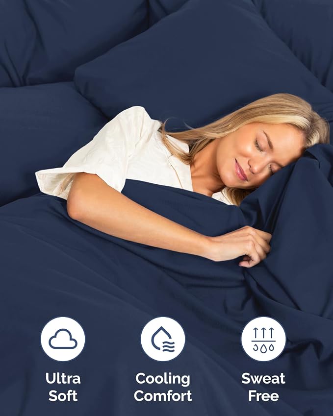 Flex Top Split Head King 6 Piece Sheet Set - Soft & Cooling - Navy Blue | Ultra Soft Hotel Luxury Bedding Set w/ 8-16 Inch Deep Pockets, 1 Flat & 1 Split-Head Fitted Sheet & 4 Pillowcases, Fade Free