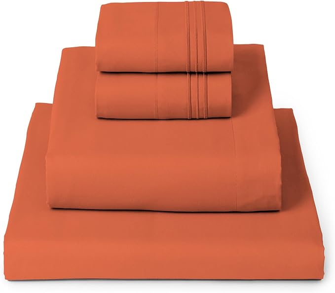 Mellanni Iconic 4-Piece, Ultra Soft Sheet Set (Cal King, Poppy Orange) | 10M+ Sleepers. Lab-tested: Sleeps Cool, Stays Bright, Strong, Smooth. Good Housekeeping Best Bedding, 7 yrs running.