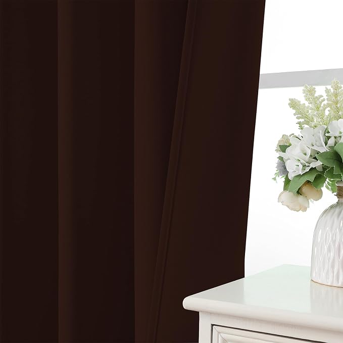 CUCRAF Blackout Curtains 90 inch Length 2 Panels Set, Rod Pocket Room Darkening Drapes for Bedroom Living Room, Insulated Thermal Light Blocking Window Curtain (W52 x L90 Inch, Chocolate)